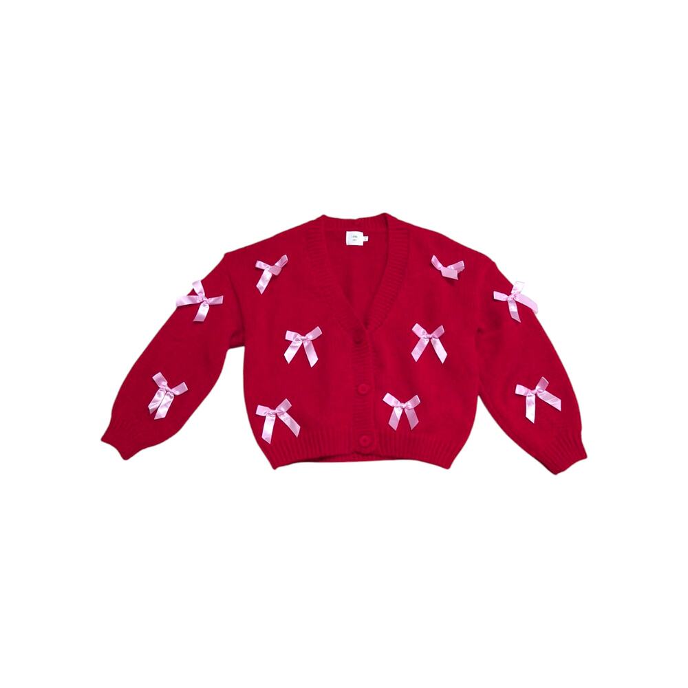 Luna Ivy Bow Ribbon Red Cardigan Sweater Womens X-Small Oversized Coquette Girly
